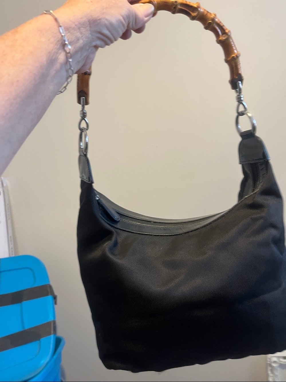 Gucci Nylon Lambskin bottom Shoulder Bag with Bamboo Top Handle❤️